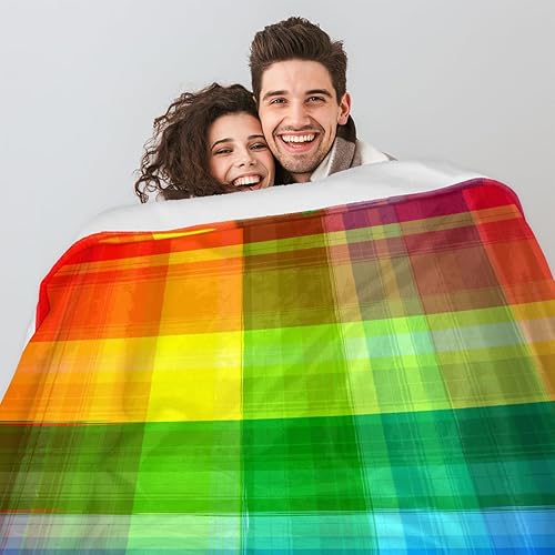 Miniatura 3 de Manta ligera con patrón de cuadros de arco iris, para exteriores, para todas las estaciones, manta suave para sofá, silla, cama, campamento, picnic