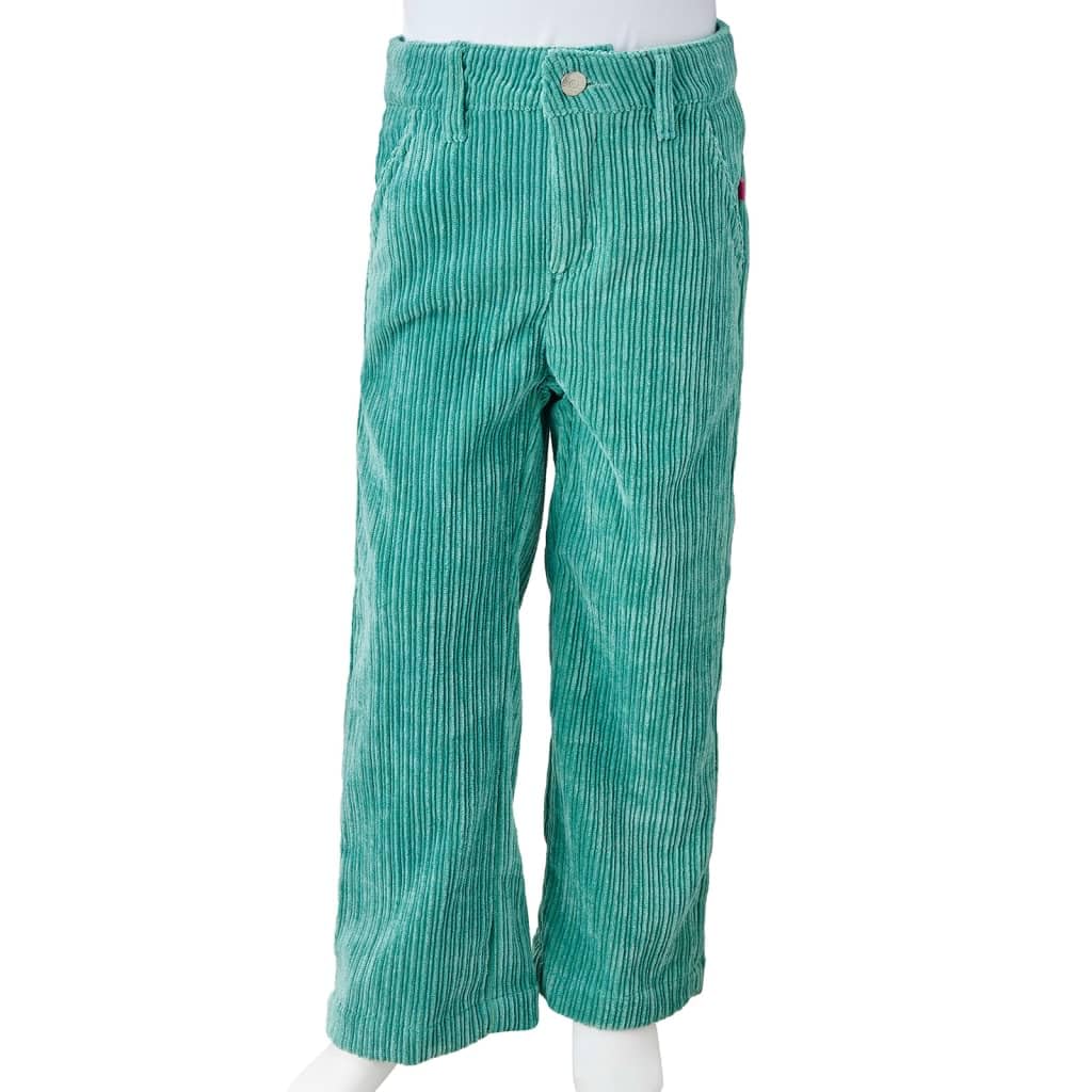 Pantalones infantiles de pana verde menta para niños y niñas, cómodos pantalones de tela elástica con cintura elástica, pierna ancha, dos bolsillos, adecuados para el día a día, escuela
