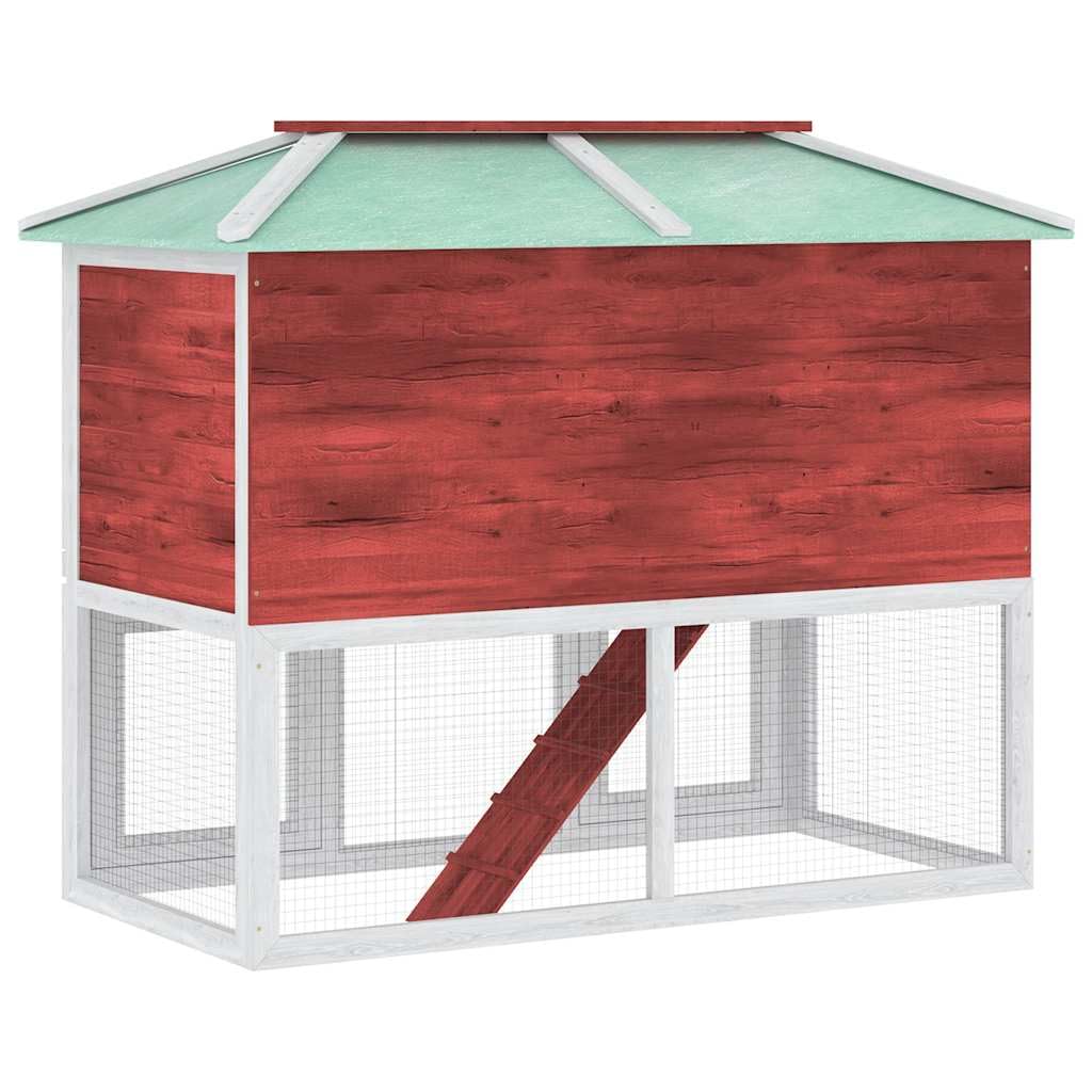 Conigliera a 2 piani, in legno, 130 x 68 x 105 cm, rosso e bianco