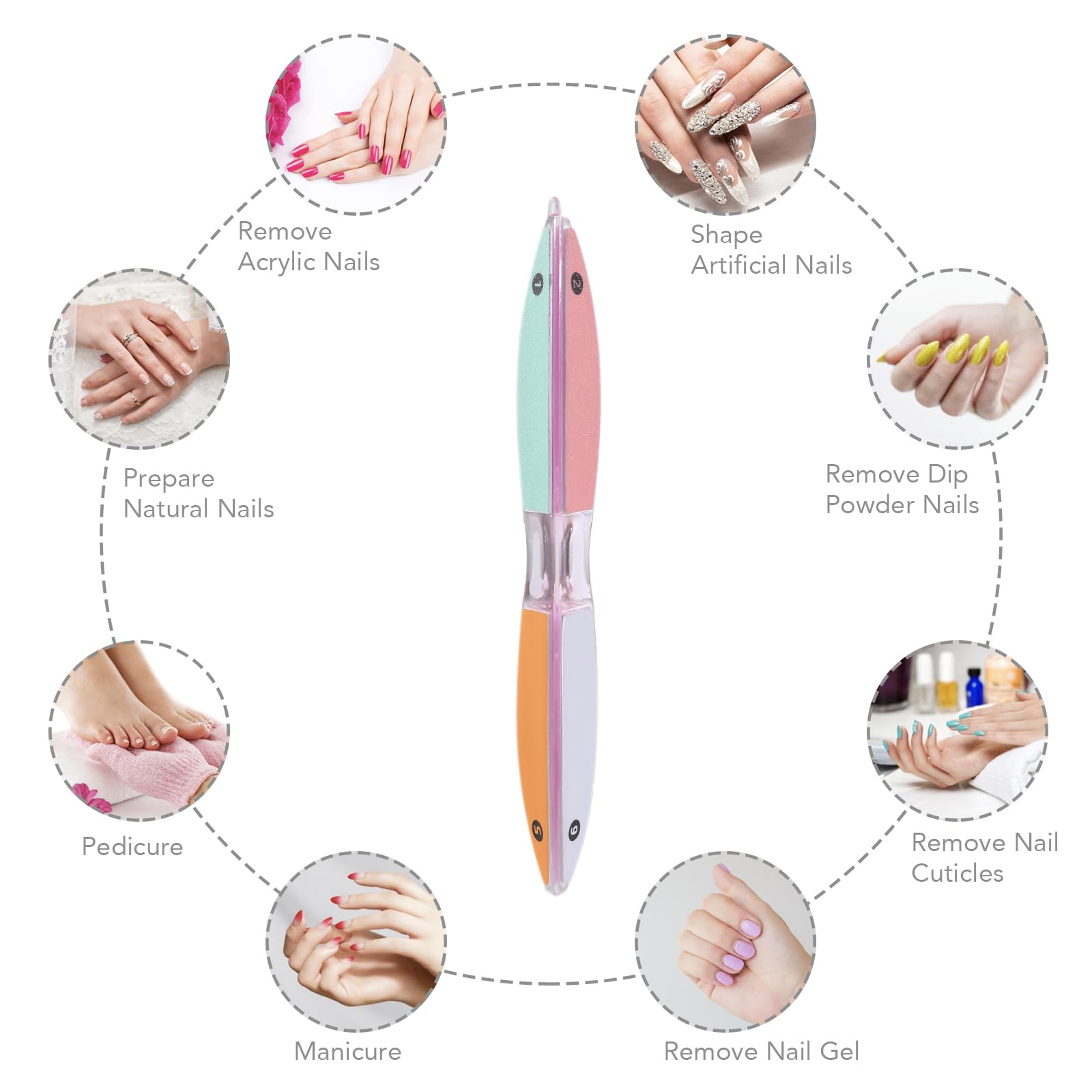 6 Sided Nail File and Nail Buffers, Multi-Functional Nail File for Shaping and Polishing, Gifts for Women, Stocking Stuffers, Nail Care Tool, All-in-One Shaping & Buffing