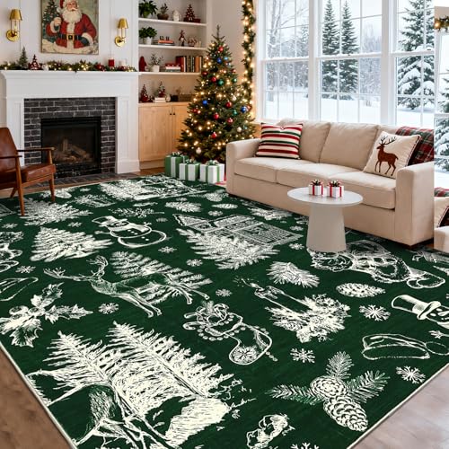Tapete navideño lavable Garvee 8x10 verde miniatura 1