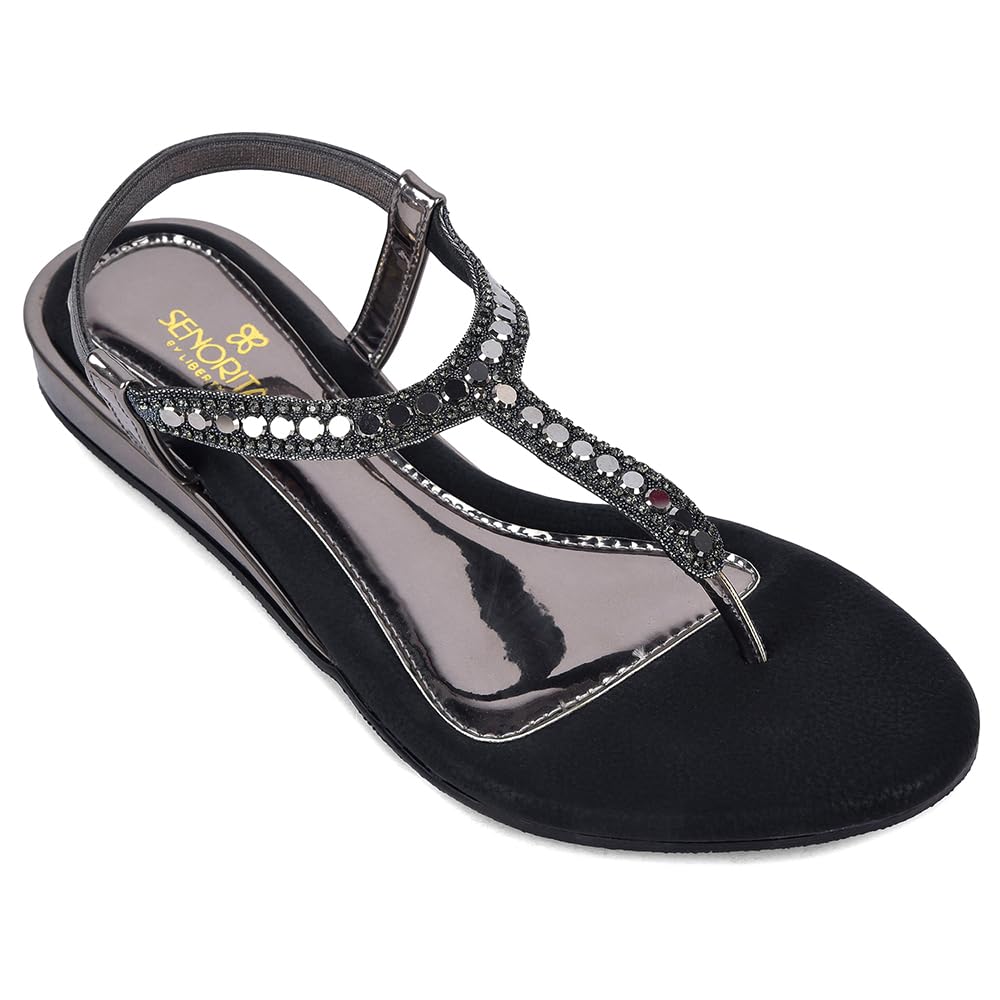 liberty Senorita STY-179E Flat Sandals for Women - Black & Copper Slip-On Sandals | Soft Cushioned Footbed, Lightweight Everyday Fashion Footwear for Casual, College, Festive-picture-10