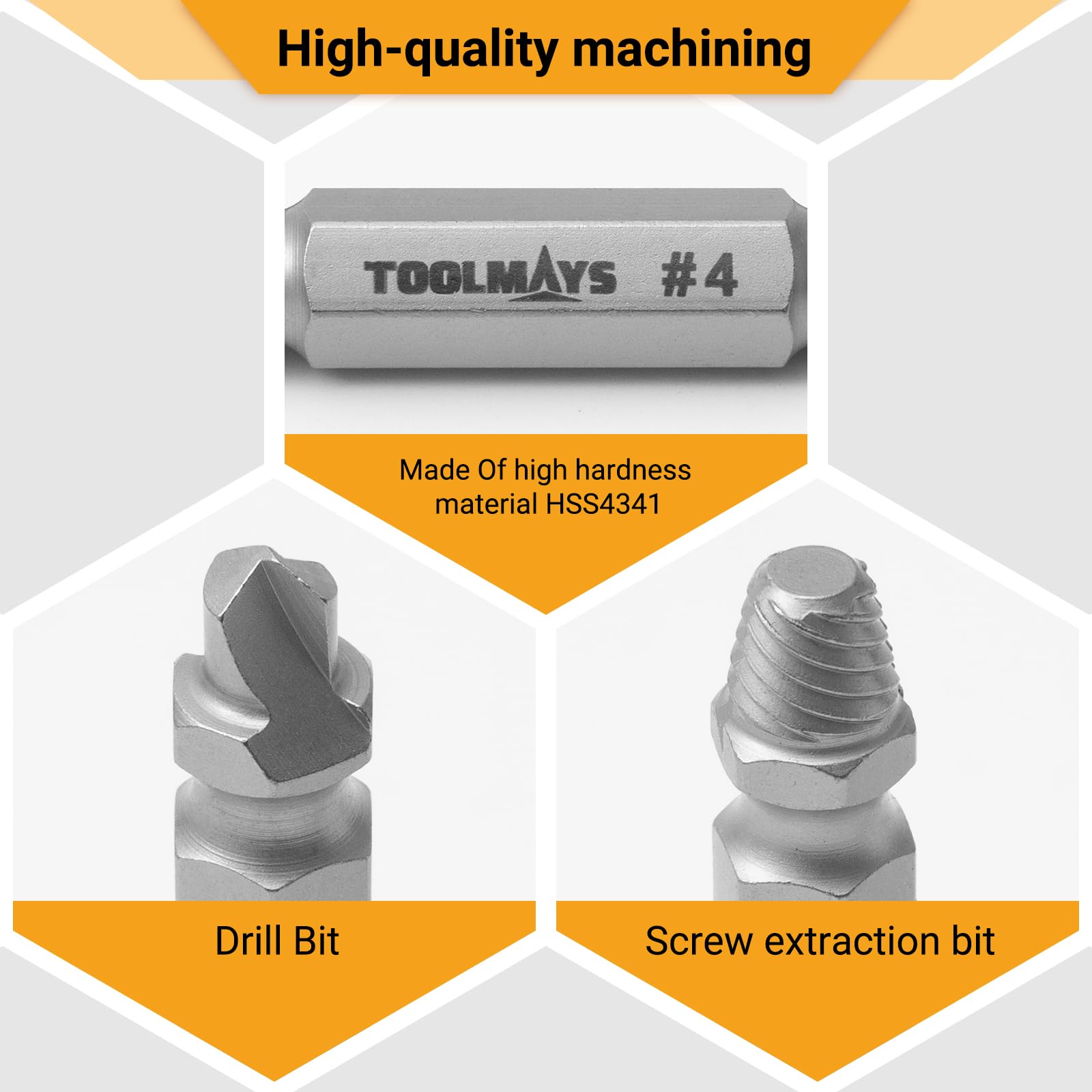 Toolmays 8pcs Damaged Screw Extractor Set, HSS Screw Removal Tool With 3 Twist Drill Bit - Image 3