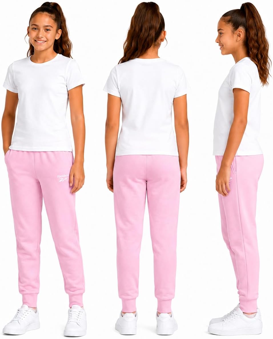 Reebok Girls Sweatpants - Performance Poly Fleece Active Joggers Sweatpants for Girls - Soft Stretch Kids Athletic Pants