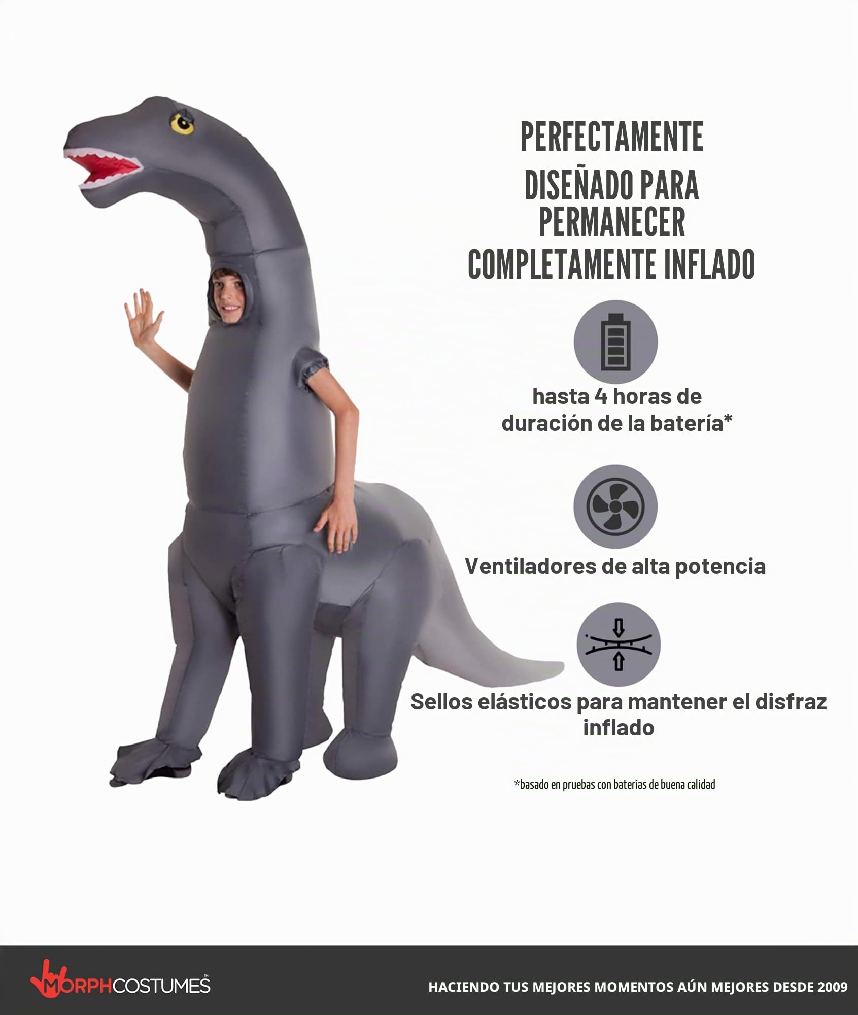 Morph Costumes Disfraz Dinosaurio Hinchable Niño Diplodocus Gigante, Disfraz Halloween Niños Talla Única | Mono Inflable Gris de Cuerpo Entero, Se Infla en Segundos, Perfecto para Halloween, Siempre un Éxito