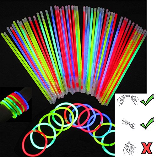 SHATCHI Glowsticks 100 Glow Sticks 8 inch en connectoren Neon kleuren Kit voor armbanden, ringen ketting Halloween Rave Fancy Dress Party Props tas vulstoffen speelgoed gunsten, veelkleurig, 8 inch