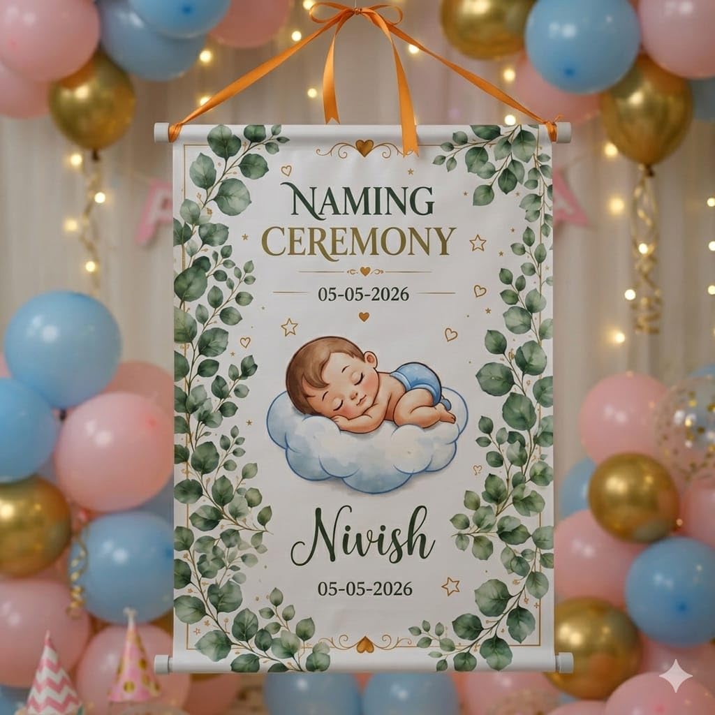 Personalised Naming Ceremony Scroll Banner, Baby Name Revealing Board, Layered Photo Design, Lightweight, Baby Name Announcement Ceremony Decoration, Perfect for Gifting (Scroll)-image-44
