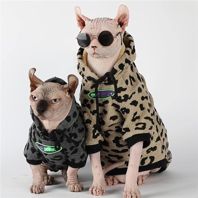 Foto 8 de 8 de ZHIHAN Ropa para Gatos esfinge Gato sin Pelo otoño e Invierno cálido suéter con Estampado de Leopardo…