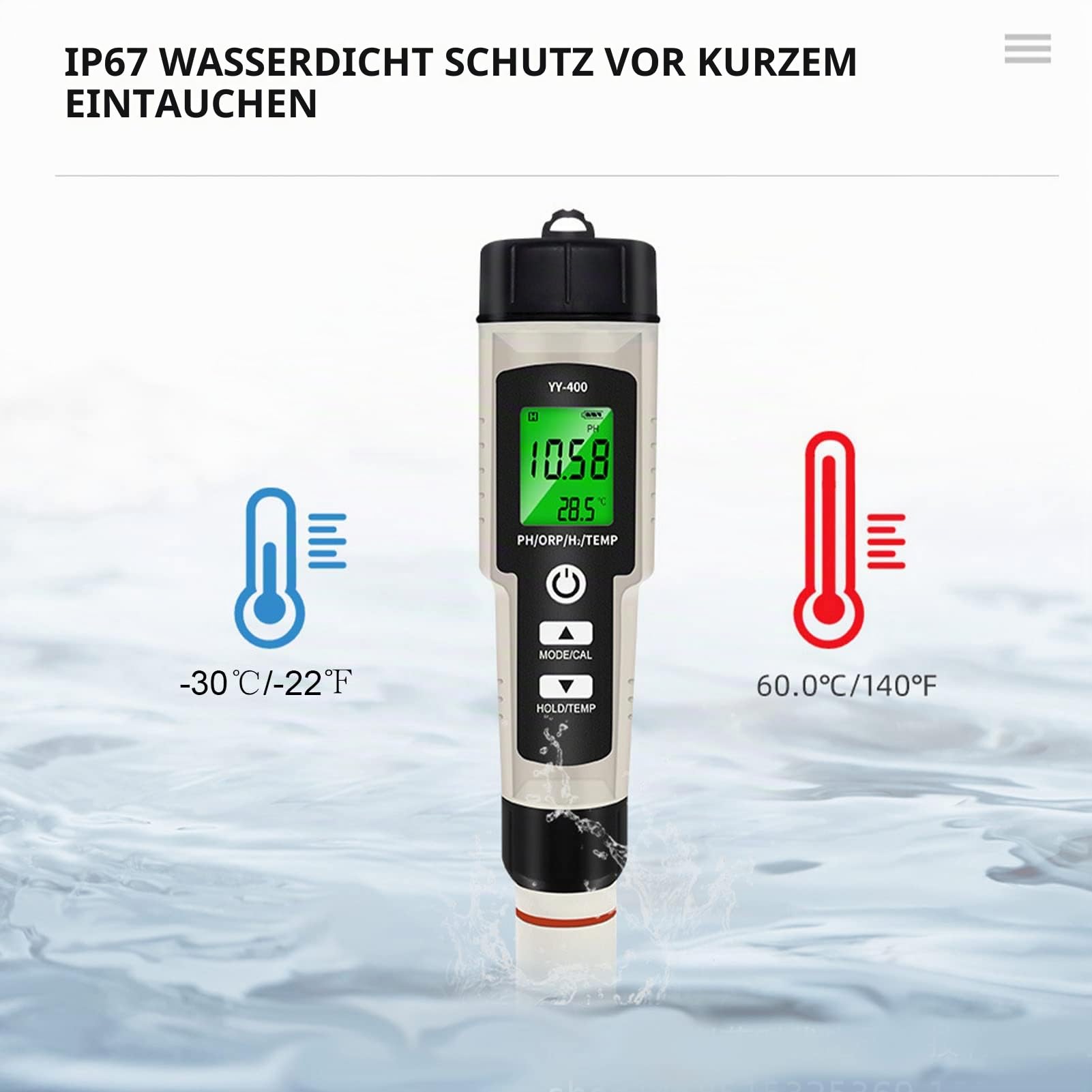 Wasserqualität Tester, Vier Funktionen in Einem, Stiftförmiges Design, Abnehmbares Design, LCD Digitalanzeige zur Messung von PH, ORP, H2 Wasserstoffgehalt und Temperaturwert