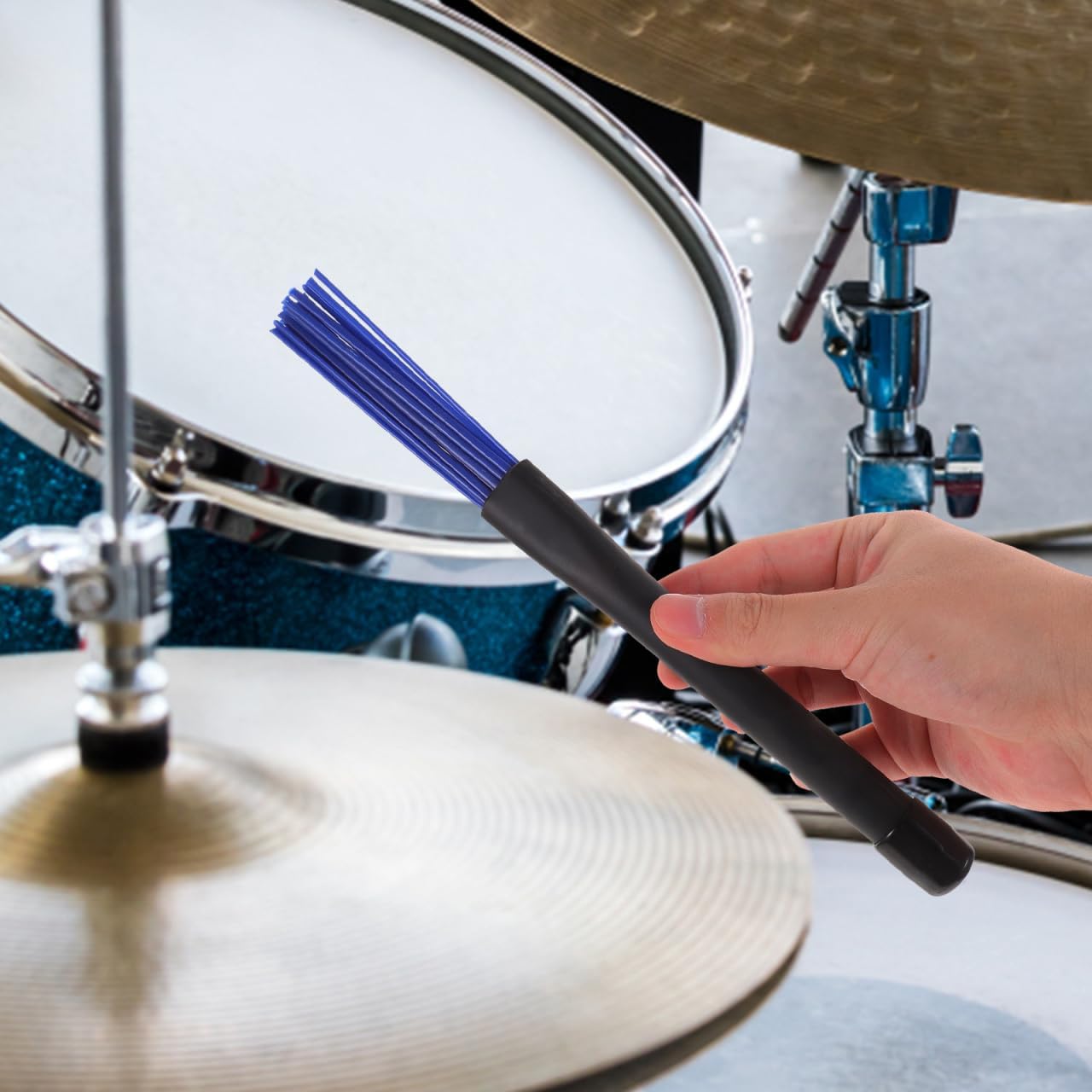 1Set Retractable Nylon Drum Brush Snare Drum Wire Brush for Jazz Drummers Lightweight and Durable Blue