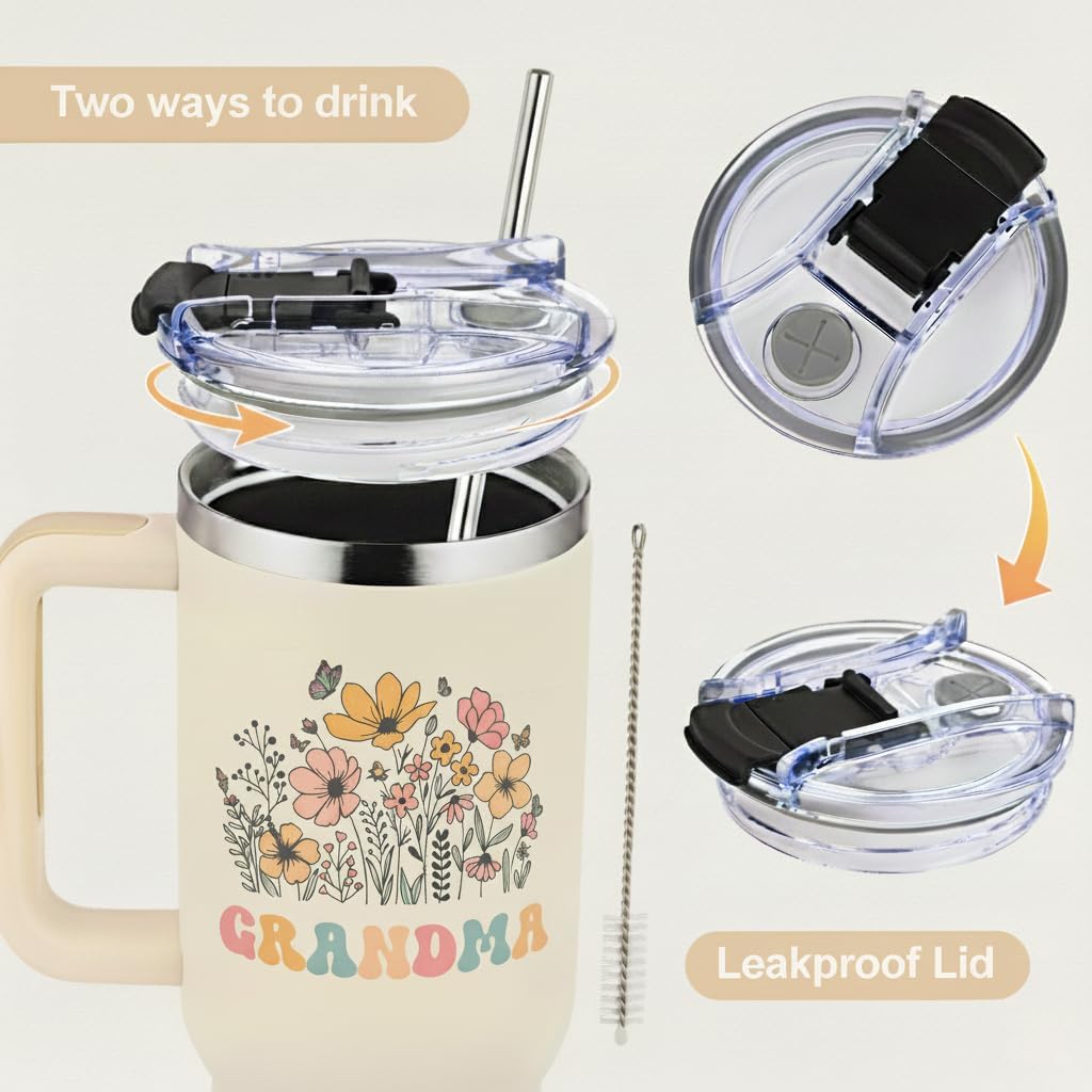 Grandma Gifts,40oz Tumbler with Handle for Grammy, Travel Tumbler Gifts for Mother's Day women Birthday Christmas, Gift to Grandma from Grandchildren - Image 2