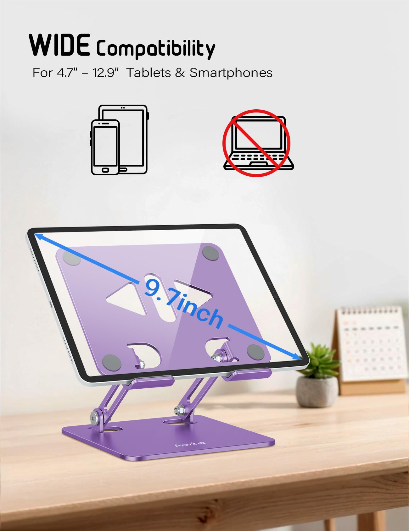 Aoviho Soporte de escritorio para tableta, soporte ajustable para tableta, soporte plegable de aluminio para iPad, Samsung Galaxy Tabs Z Fold Kindle Fire, todas las tabletas (4-13 pulgadas) (morado)