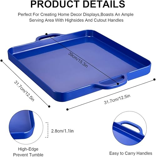 Miniatura 10 de Bandejas cuadradas para servir con asas, color negro melamina de 12.5 x 12.5 pulgadas, a prueba de derrames, juego de 2 bandejas para cocina,