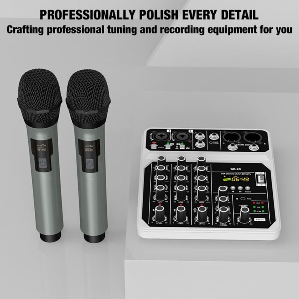 Console Mixer Audio Professionale A 4 Canali con Microfono Wireless Bluetooth USB per DJ, Karaoke, PC e Chitarra