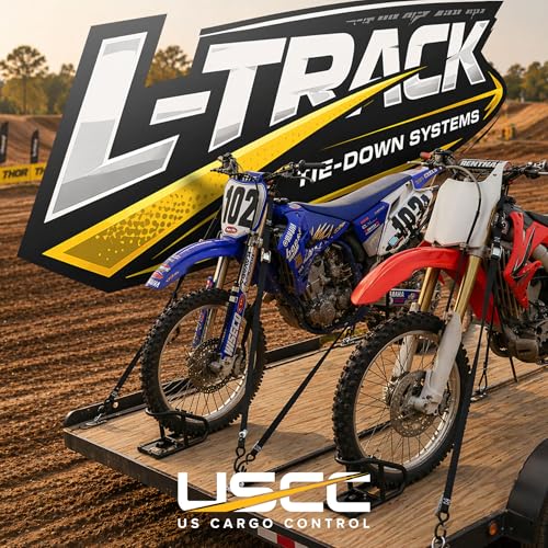 Image of US Cargo Control L Track Tie Down System - (4) 4 FT Black Anodized Aluminum L Track Rails and (4) Single Stud O-Ring Fittings, Trailer and Truck Bed Rail System Easily Secures Motorcycles, ATVs, Bikes