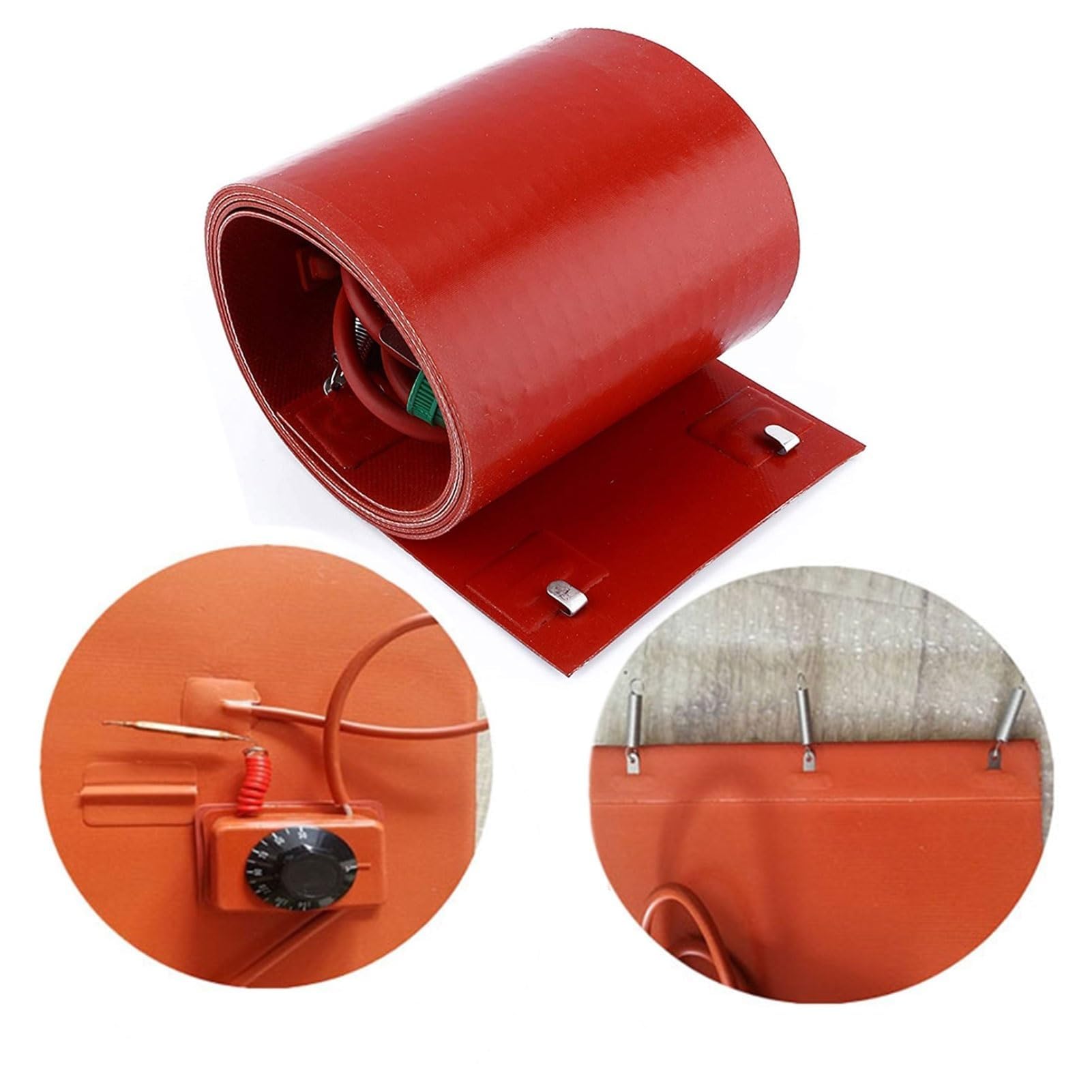 Grzejniki do metalowych beczek, 55 galonów Metalowa taśma grzewcza do wiadra/beczki, silikonowa mata grzewcza, z regulowanym termostatem 30 ℃ do 150 ℃ (200 l 174 x 12,5 cm)