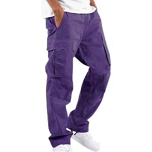 Summer Fall Mens Work Pants Solid Color Multi-Pocket Casual Loose Breathable Comfort Trousers Daily Versatile