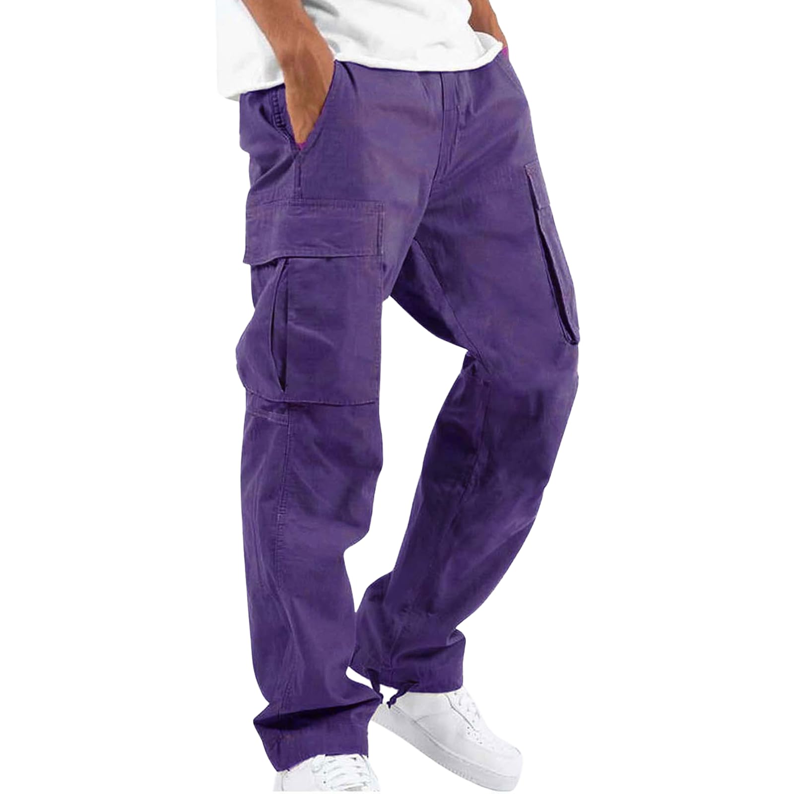 Summer Fall Mens Work Pants Solid Color Multi-Pocket Casual Loose Breathable Comfort Trousers Daily Versatile