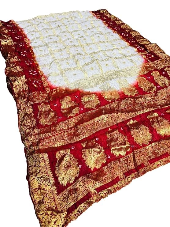 PK HUB Women's Jaipuri Rajasthani Art Silk Bandhani Banarasi Gharchola Saree – Traditional Bandhej Saree with Zari Border