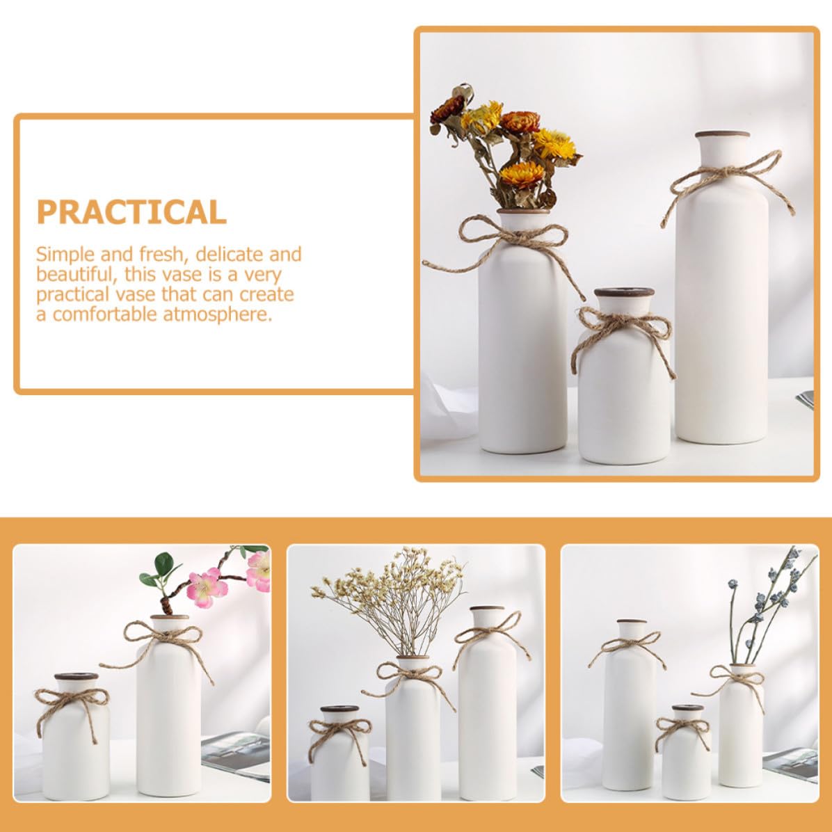 3 Pezzi Vaso da Arredamento in Ceramica, Stile Europeo Semplice