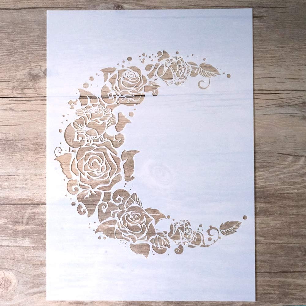 SLGIFT DIY Decorative Moon Flower Stencil Template for Scrapbooking Painting on Wall Furniture Crafts (A4 Size)