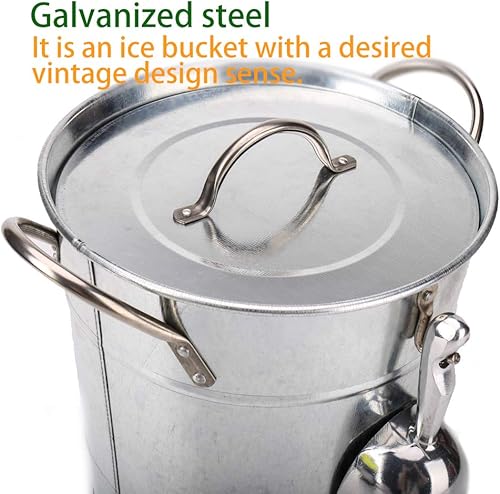 Miniatura 6 de El metal plateado de T586 4L galvanizó el cubo de hielo de doble pared fijado con la tapa y la cucharada