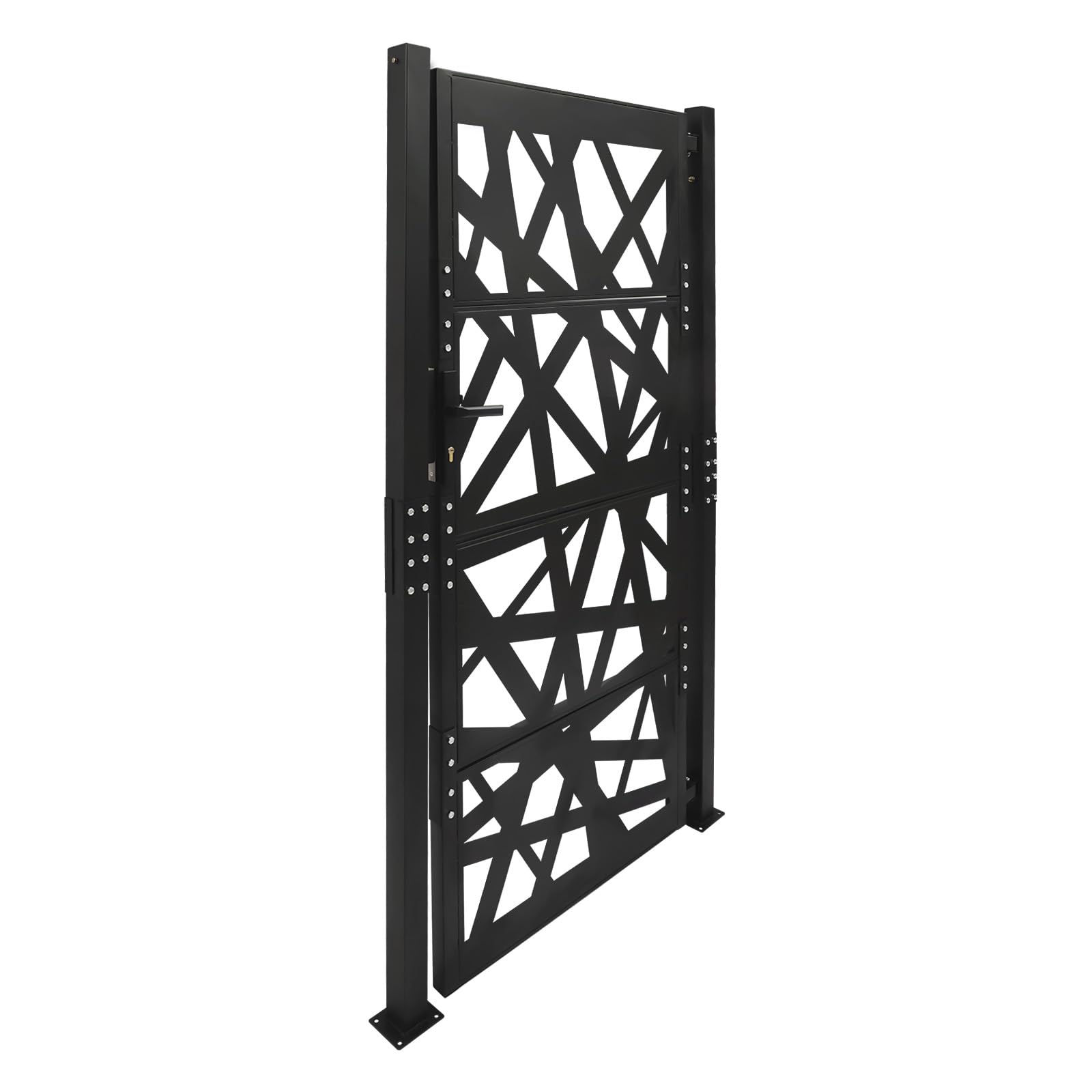 Puerta de jardín de acero negro con recubrimiento en polvo, resistente a la intemperie y a la corrosión, puerta de seguridad con cierre para jardín, entrada y patio