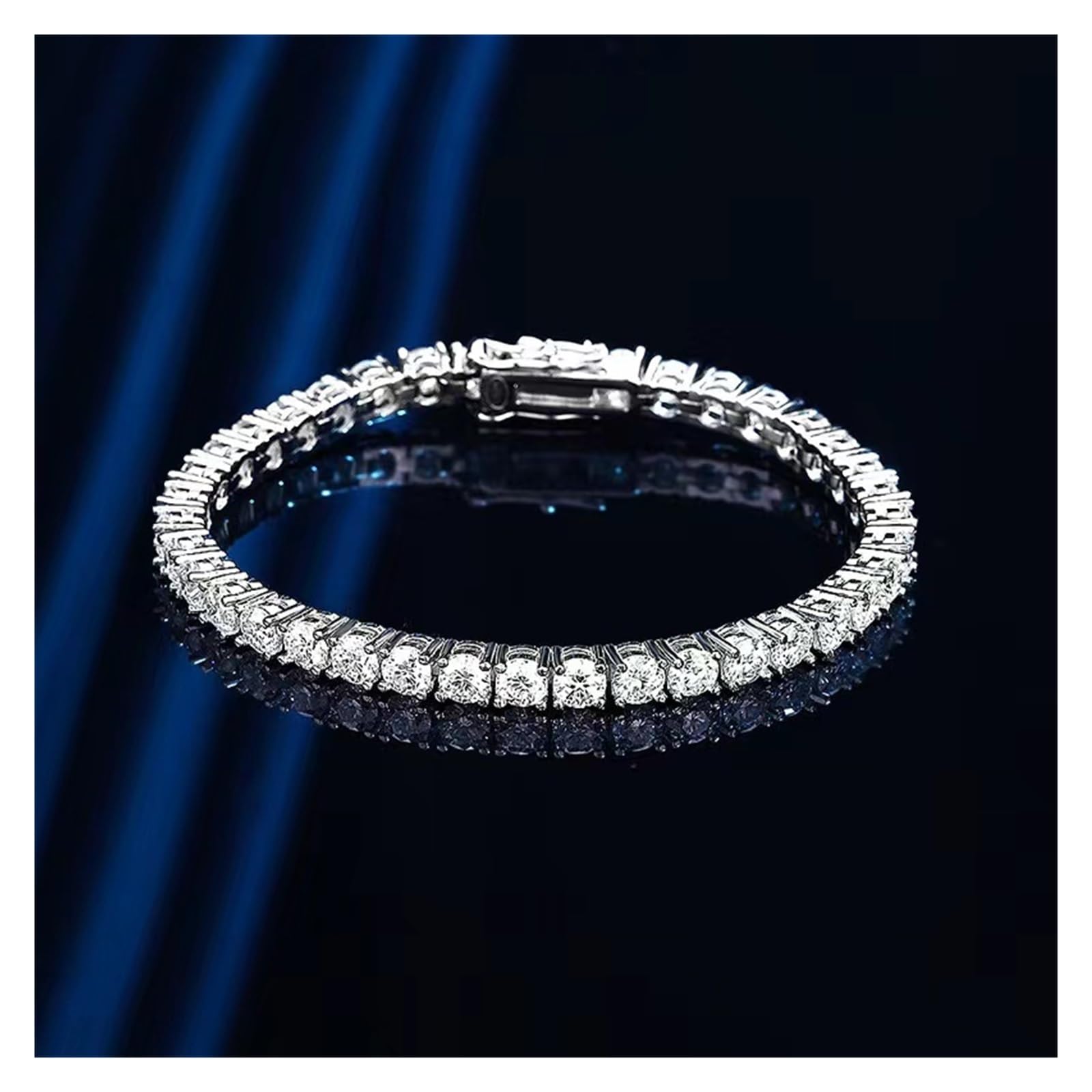 LYGBAOFUL Armband 4 mm Moissanit-Tennisarmbänder 925er Silber D Vvs runder Moissanit-Diamant-Gliederkettenarmband vergoldetes Weißgold-Pass-Tester-Geschenk (4 mm – 20,5 cm_plattiertes Weißgold)