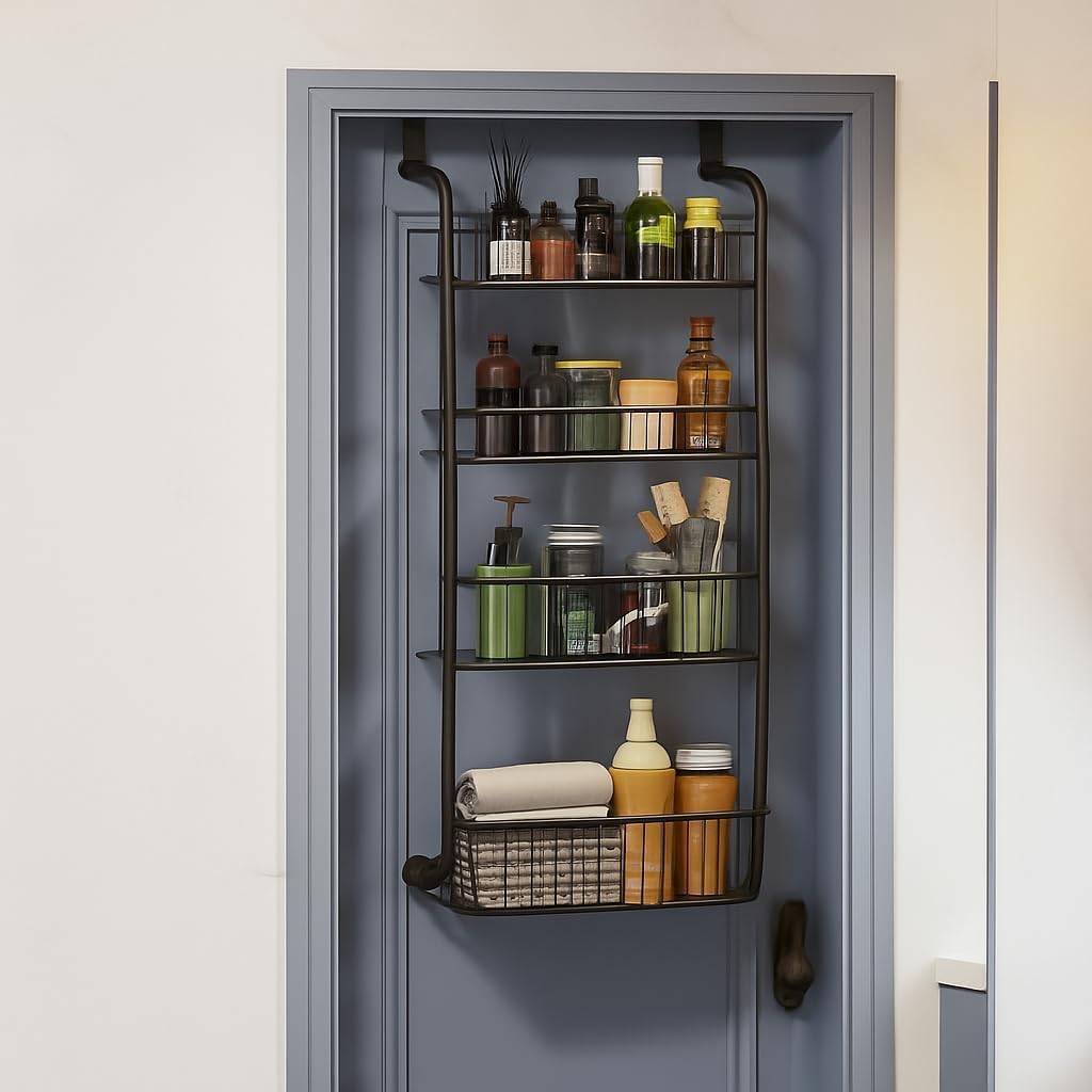 over the Door Pantry Organizer, Metal Hanging Spice Rack with Adjustable Basket, over Door Hanging Storage and Organization for Pantry Kitchen Storage