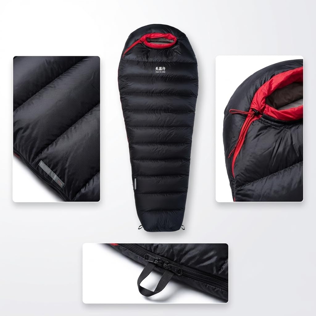 Saco Dormir Momia, Plumón Ligero, Impermeable Camping Senderismo, con Almohada Hinchable