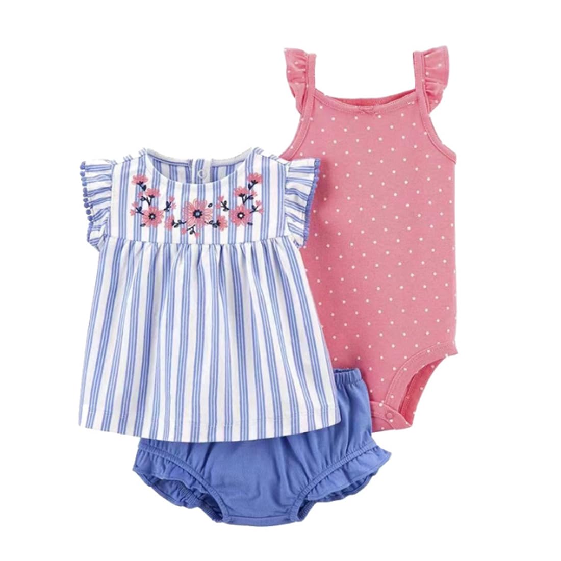 Neonata Bimba Completini Estivi 2 Pezzi Pantaloncini + Magliette + Pagliaccetti a Manica Corta Stampata Carina Bambina Coordinate Estate Outfit