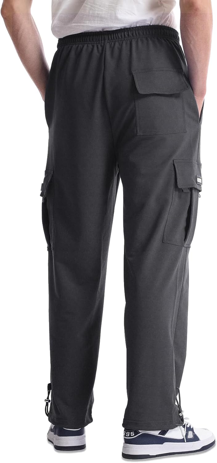Men's Cargo Sweatpants Loose Fit Pants Joggers for Men with Pockets, Open Bottom Drawstring - Image 2