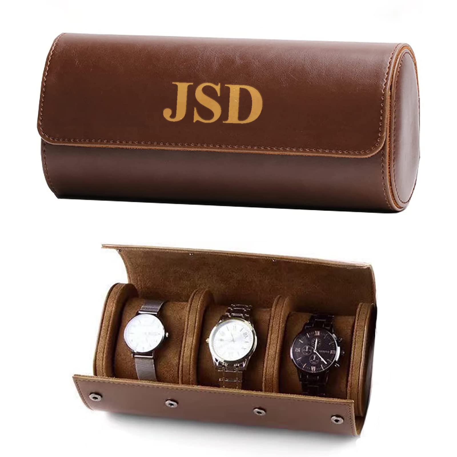 Glamativity3 Watch Case Leather Watch Roll Travel Case for Storage Organizer and Display for Men, Custom Name with Innovative Removable Pillows & Solid Dividers for Home Storage…