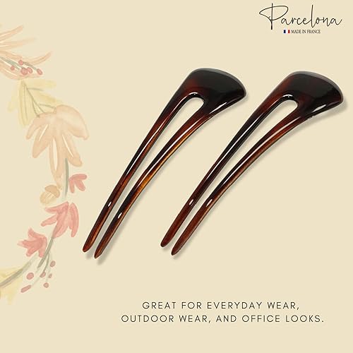 Miniatura 5 de Parcelona French Long Duo Tortuga Shell Marrón Grande 4.75" Celuloide Set de 2 Chignon Pelo Pasillos para Chignon Chignon para Niñas y Mujeres