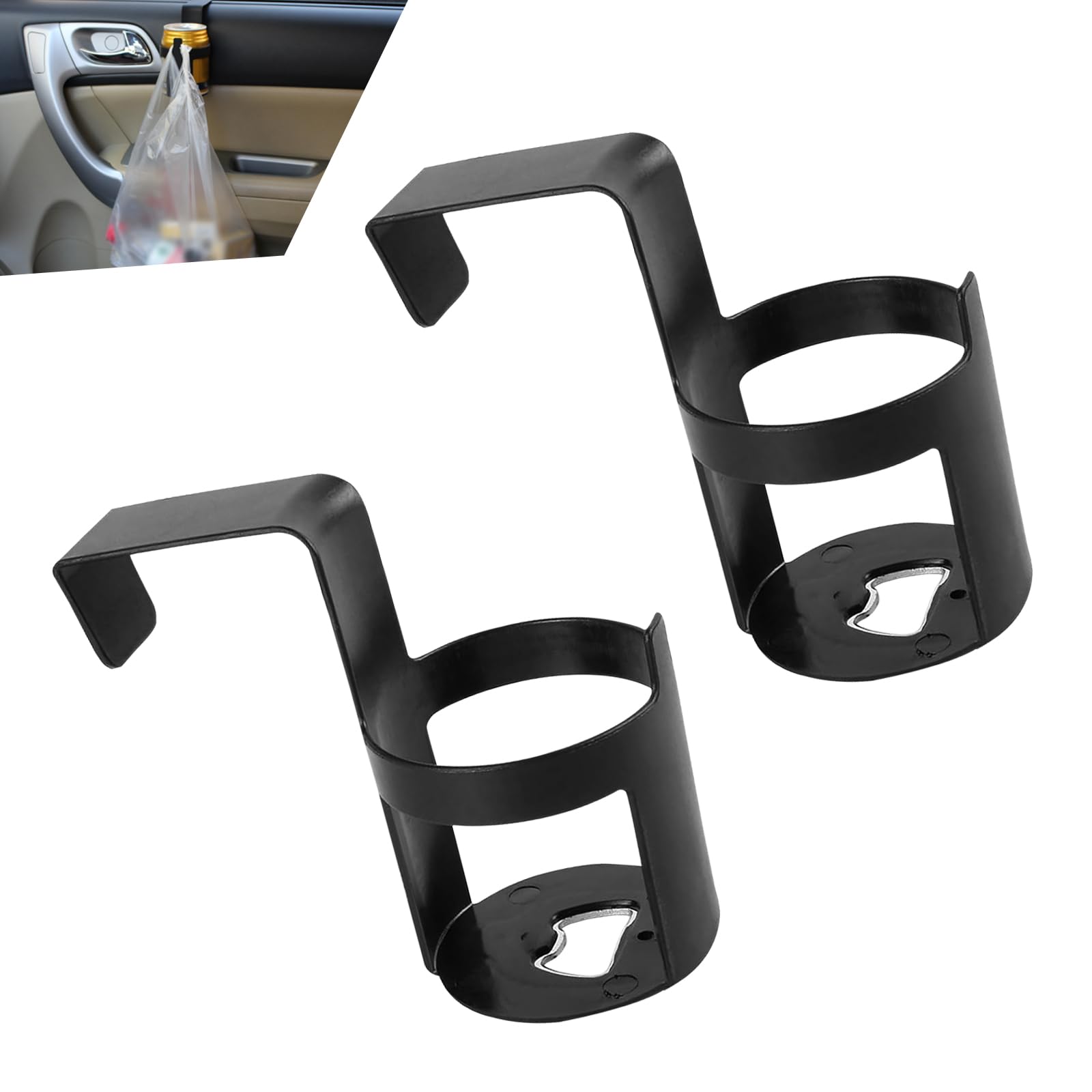 Flygun - Portavasos para coche (2 unidades, 6,9 cm x 6,7 cm x 5,1 cm x 5,1 cm), portátil, multifuncional, para la mayoría de los coches, color negro