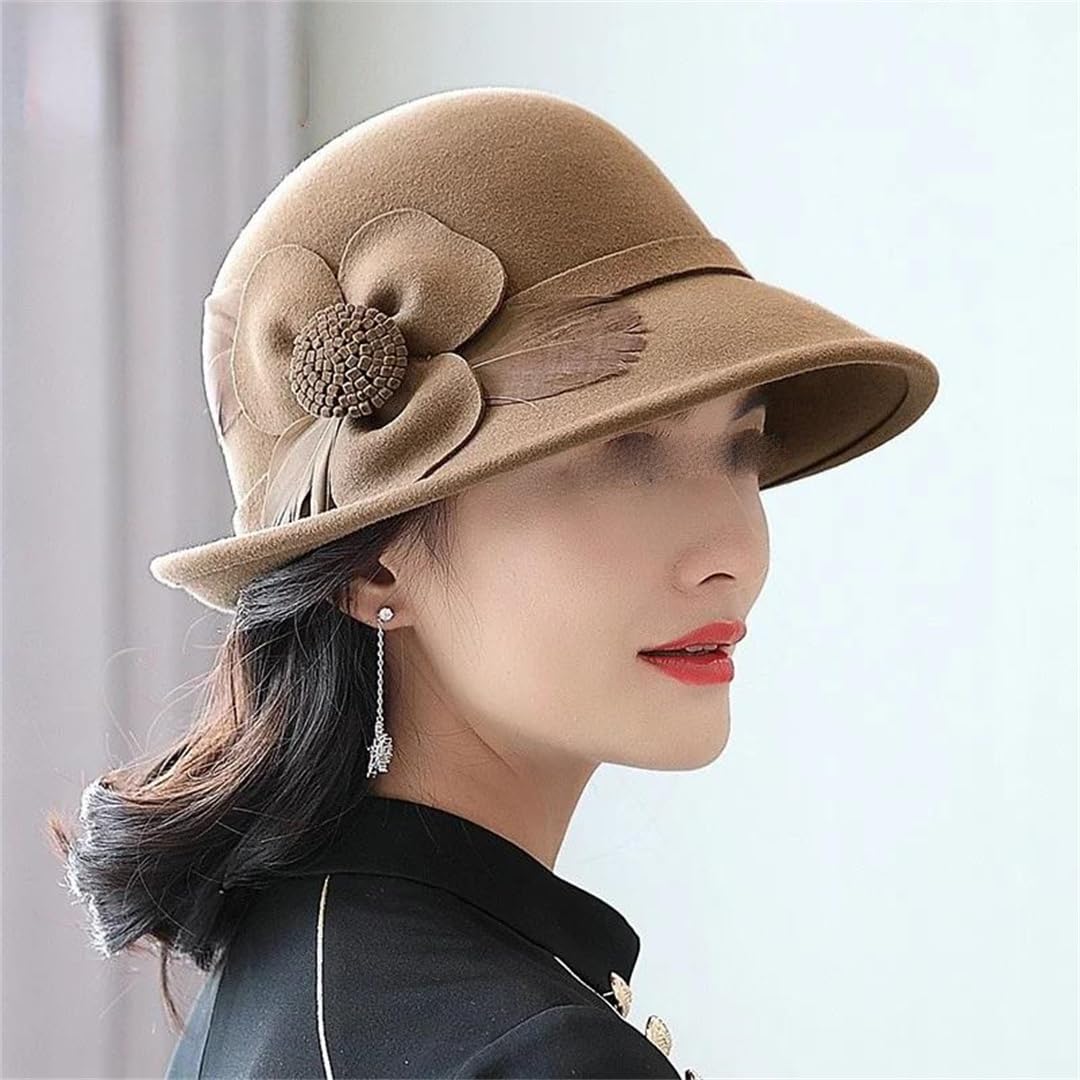 Fedora Berretto Cappello di Lana Donna Fiore Cloche Cap Lady Feltro Fedora