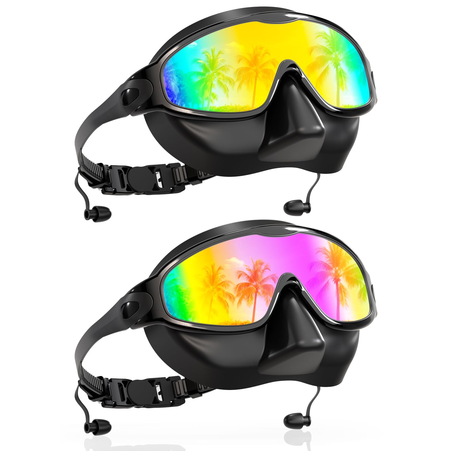 Aegend Gafas de natación con cubierta de nariz para adultos, paquete de 2 gafas de natación de visión amplia, antivaho, UV, sin fugas, para hombres y mujeres