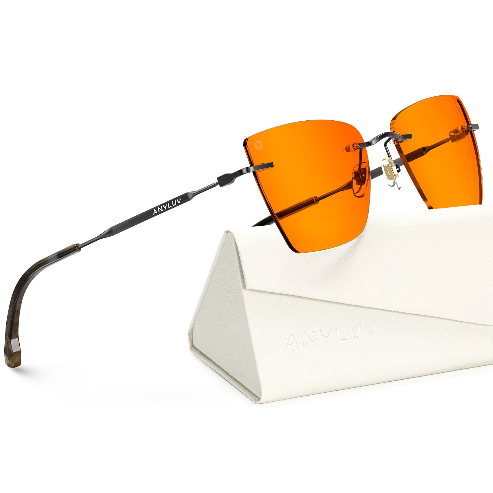 ANYLUV Rimless Blue Light Glasses for Women/Men, Fashion Lightweight Blue Light Blocking Glasses with Stylish Metal Temples