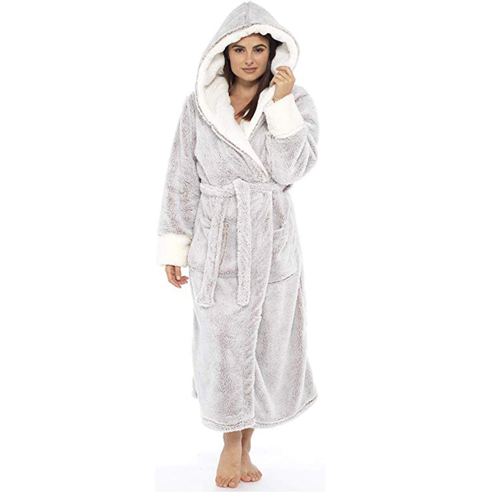 Robe De Chambre Femme Polaire Longue Grande Taille Ultra Doux Confortable Peignoir Femme A Capuche Eponge Peluche