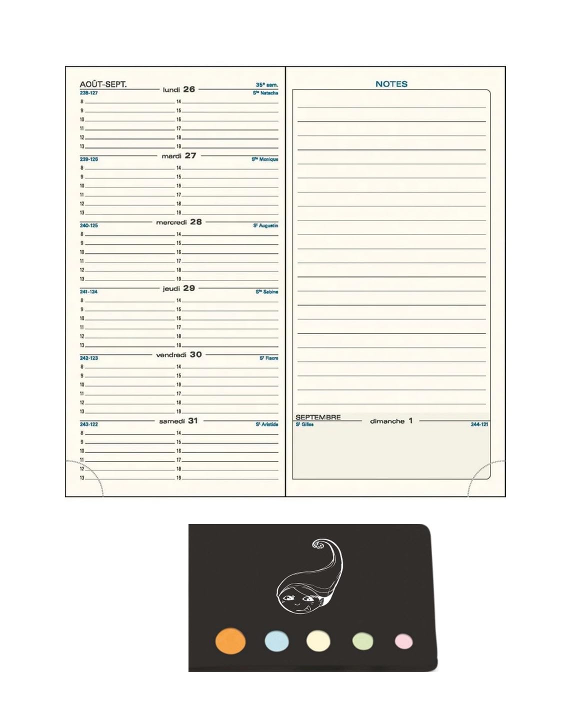 Lote de recarga para agenda SAS17 de septiembre de 2024 a septiembre de 2025 9 x 17,5 cm, 1 semana en dos páginas + 1 índice adhesivo Blumie (SAS 170842E)