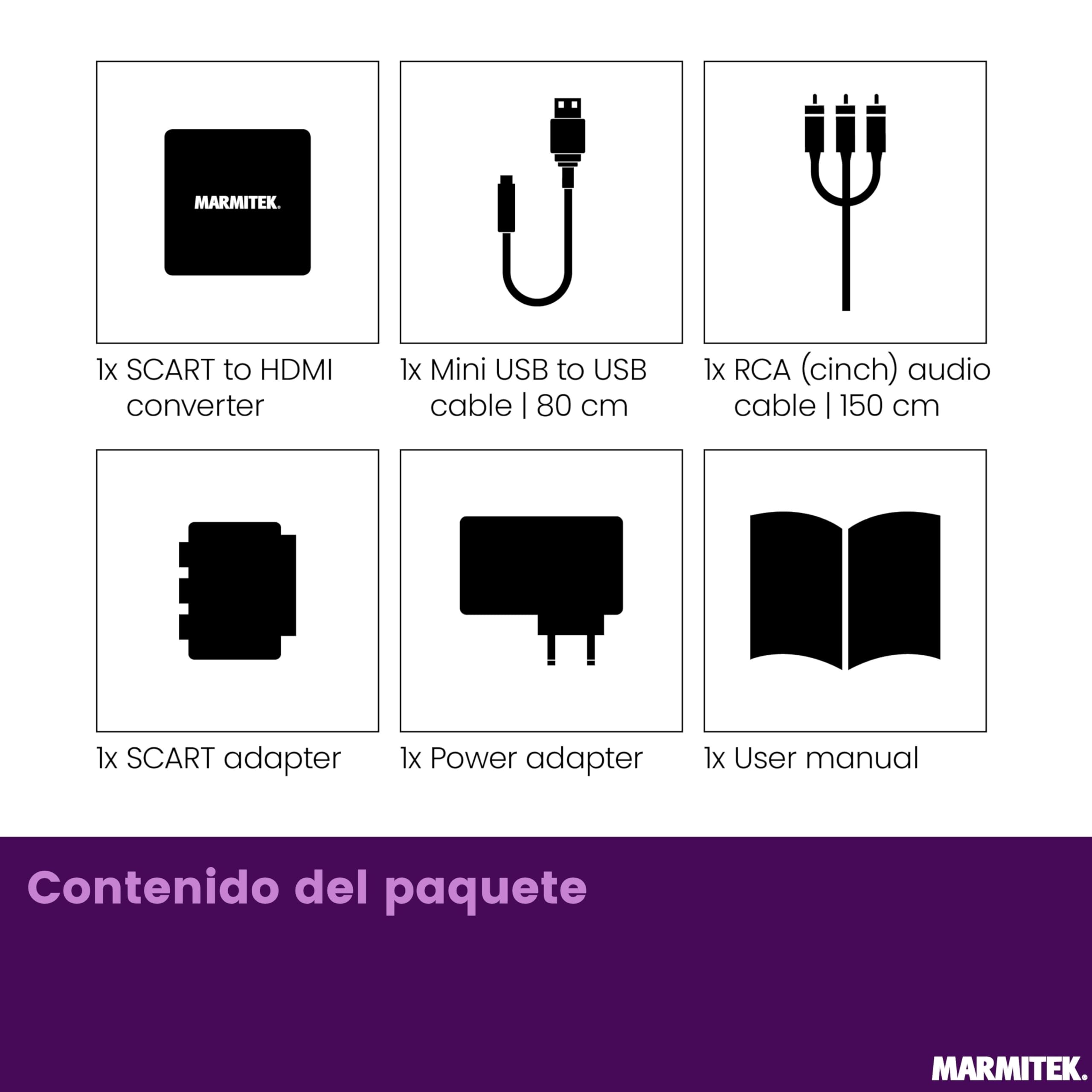Marmitek Connect AH31 - Convertidor SCART RCA AV a HDMI 720p 1080p | Adaptador para TV y proyector, convierte vídeo compuesto y audio estéreo a HDMI, selector 720p/1080p y Plug & Play