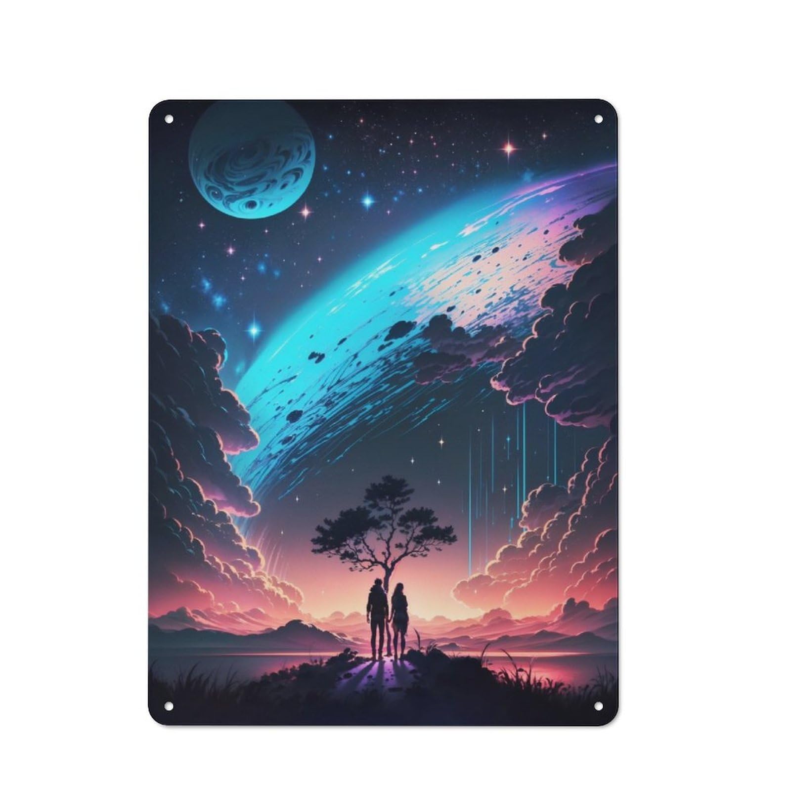 Junmoney Astral Galaxy Landscape Cottage Style Metal Wall Decor 40X30cm, Farmhouse Metal Sign For Kitchen, Cottage, Porch Or Garden Room