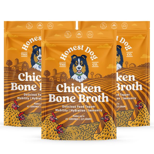 Honest Dog Co. Chicken Bone Broth for Dogs & Cats with Collagen & Protein