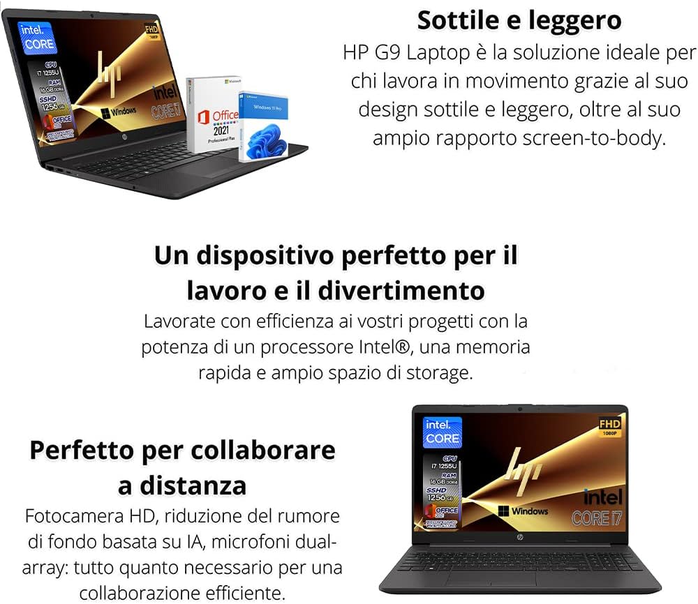 HP Notebook 250 G9, Pc portatile Grey, Intel Core i7 12Th Gen 4,7Ghz, Ram 16Gb, SSD 1256Gb, Display 15.6 Full HD, Win 11 Pro,Pacchetto Office Pro 2021, computer pronto utilizzo HP Notebook 250 G9, Pc portatile Grey, Intel Core i7 12Th Gen 4,7Ghz, Ram 16Gb, SSD 1256Gb, Display 15.6 Full HD, Win 11 Pro,Pacchetto Office Pro 2021, computer pronto utilizzo