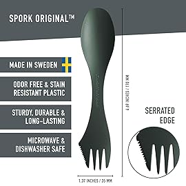 Light My Fire Spork Original 4-Pack 3-in-1 Camping Spoon Fork Knife Combo Reusable Travel & Camping Utensils Lunch Spork Outdoor Backpacking Hiking Picnic Utensil BPA Free, SageGreen