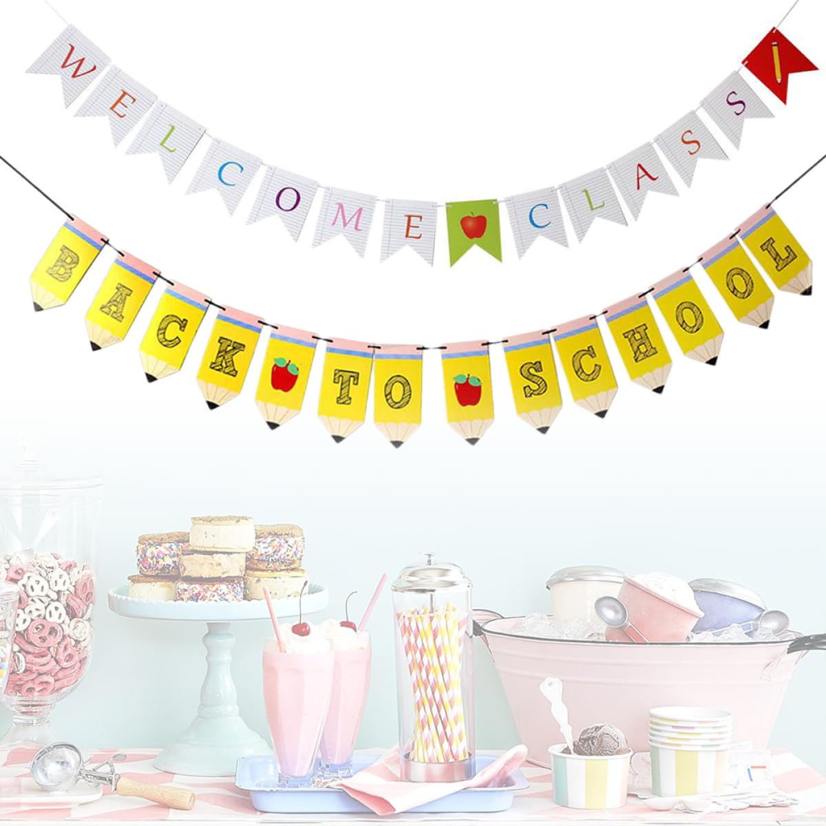 Cabilock 6juegos Banderín De Bienvenida Aula y Escolar Decoración De De Pancartas Coloridas Primer Día De Escuela
