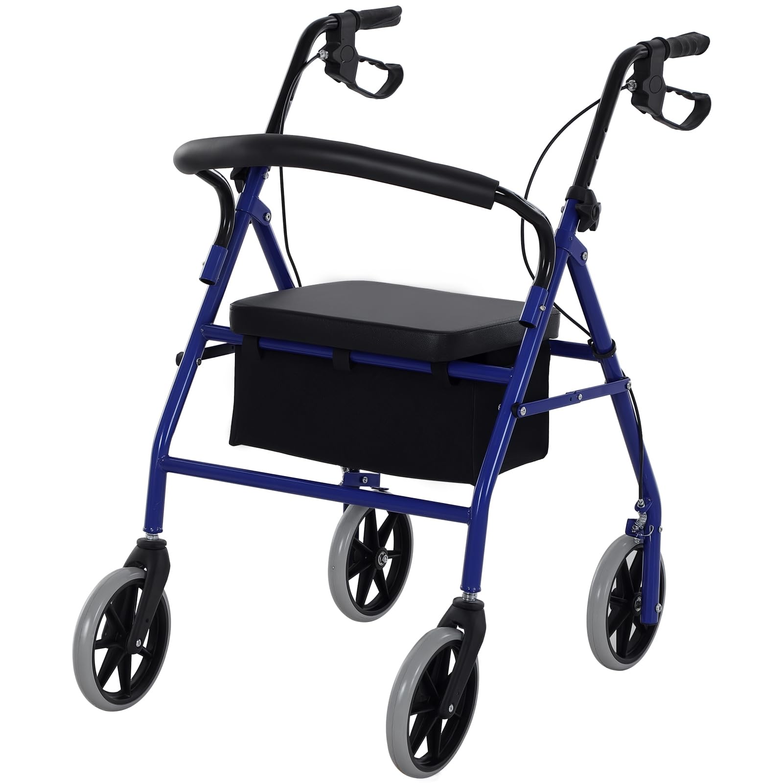 HOMCOM Andador para Adultos Plegable Con Almacenaje Asiento y Frenos 65x53x79-89 cm Azul y Negro