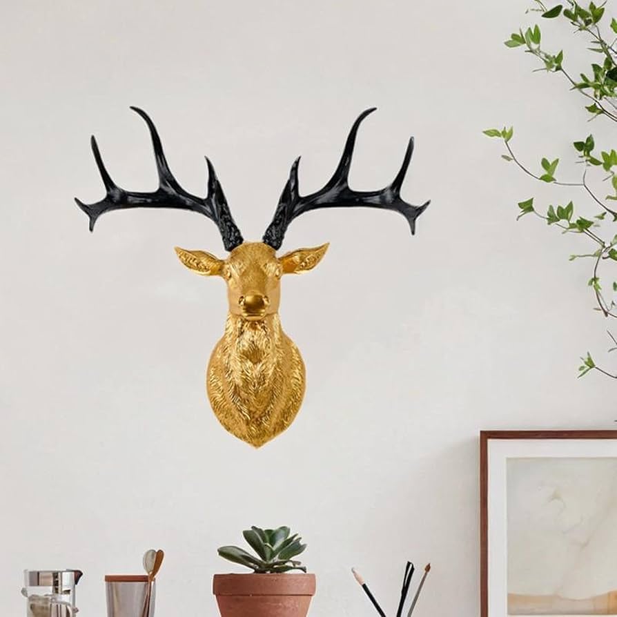 鹿彫　額縁 Amazon.co.jp: Leefasy 樹脂製鹿の頭の彫刻、鹿の頭の壁の彫刻