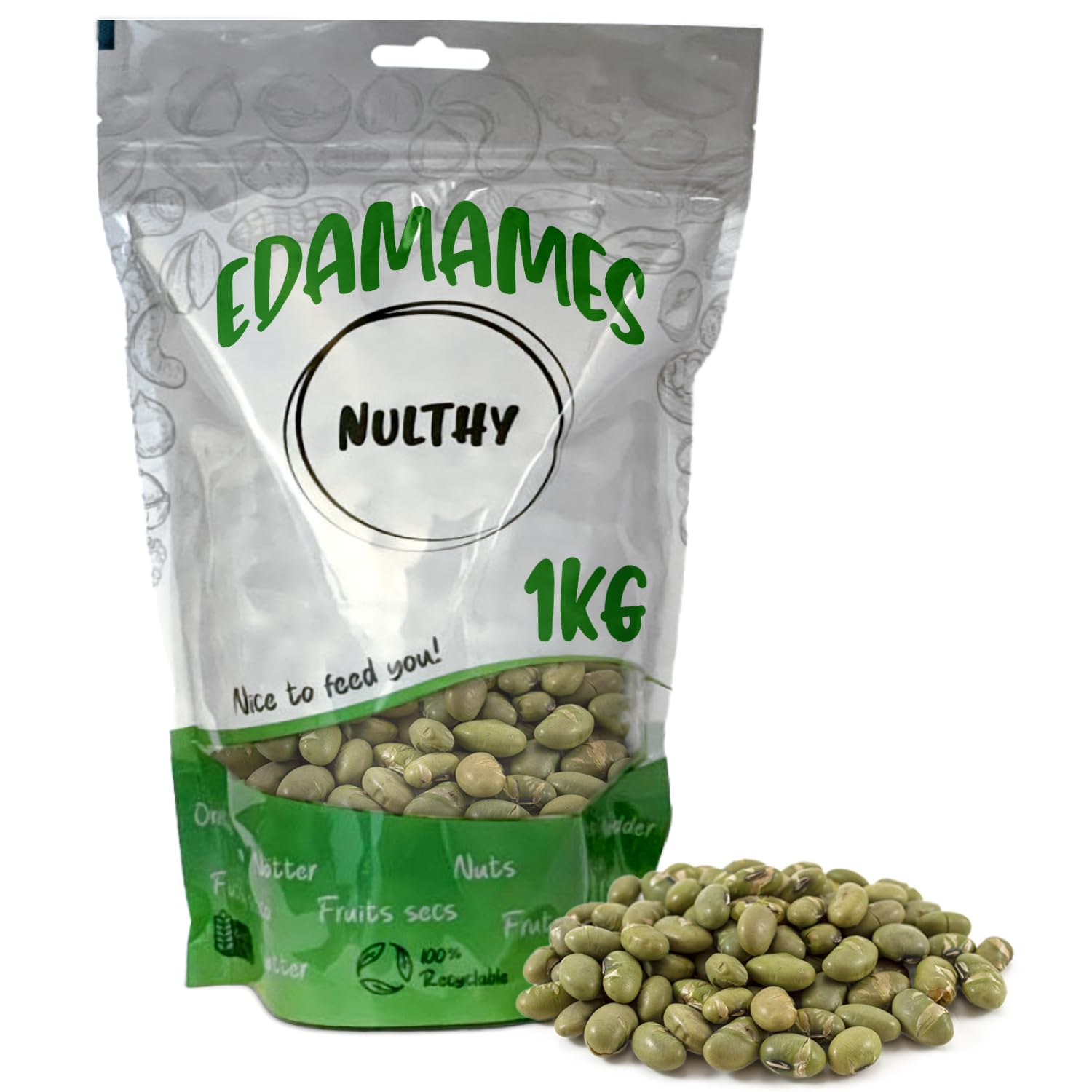 NULTHY - 1Kg Edamame Tostado - Feves Grillées, Salées, Snack Sain et Riche en Protéines, Edamame Croquant, Graine de Soja, Fèves, Idéal pour Collations & Apéritifs, Faible en Calories