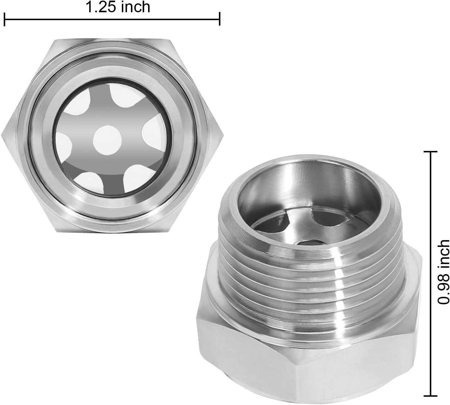 3/4" NPT Male 304 Stainless Steel Oil Sight Glass Hex Head Sight Plug Liquid Level Gauge Oil Indicator Sight Window for Air Compressor Gearbox Fittings Hydraulic Tank (2pcs 3/4" NPT Stainless Steel)